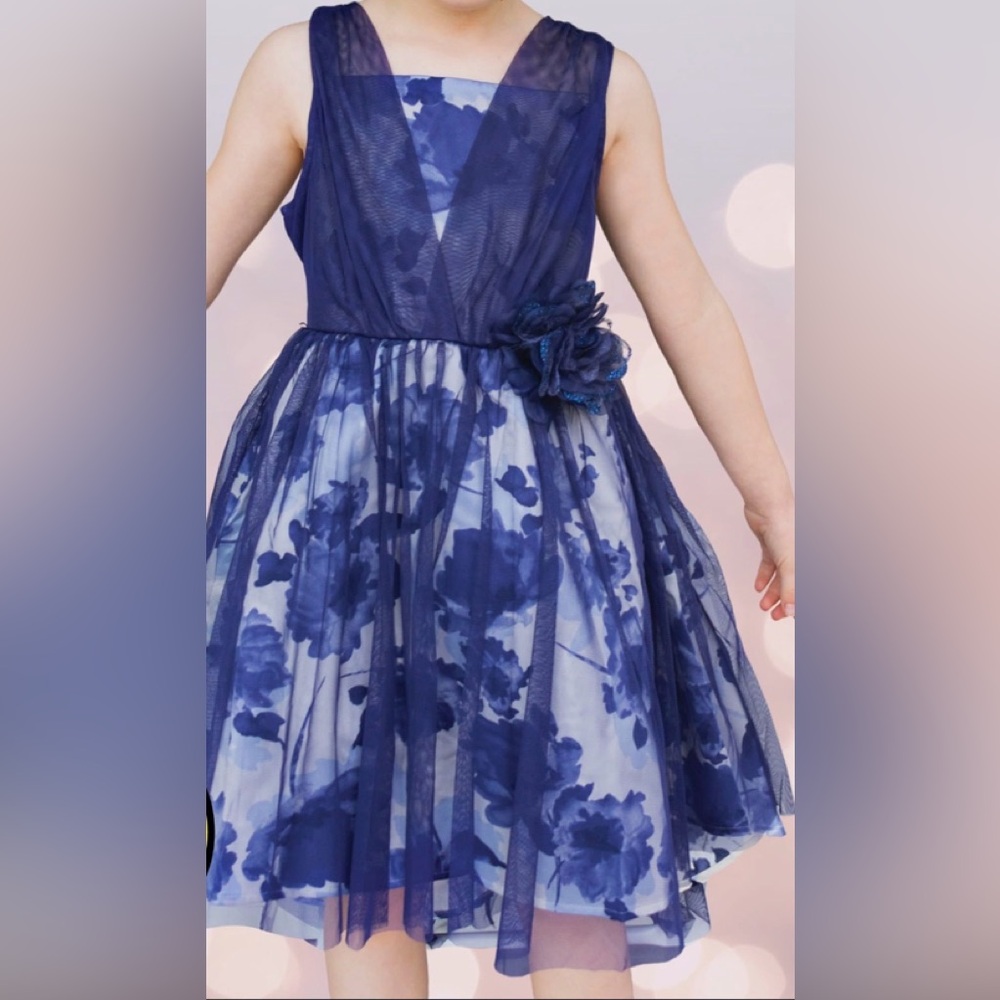 DKNY Navy Floral Formal Kids Dress